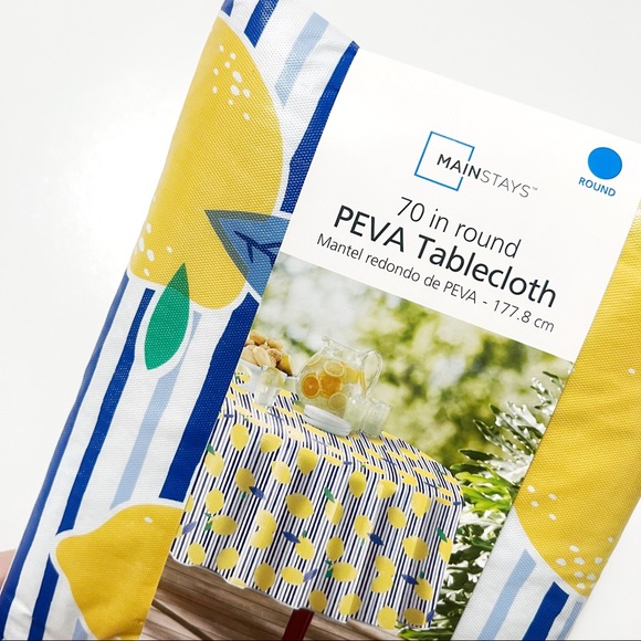 Mainstays 70 Inch Round Lemon & Stripes Table Cloth - Picture 2 of 6